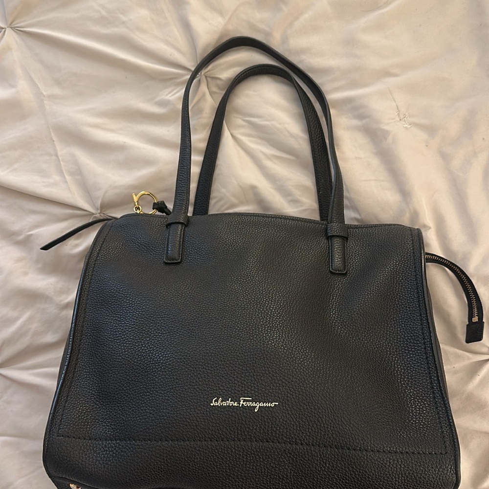 Salvatore Ferragamo Amy Black Leather Tote pre-loved,minor scratches on hardware